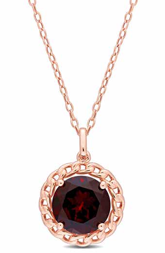 Garnet Halo Pendant Necklace