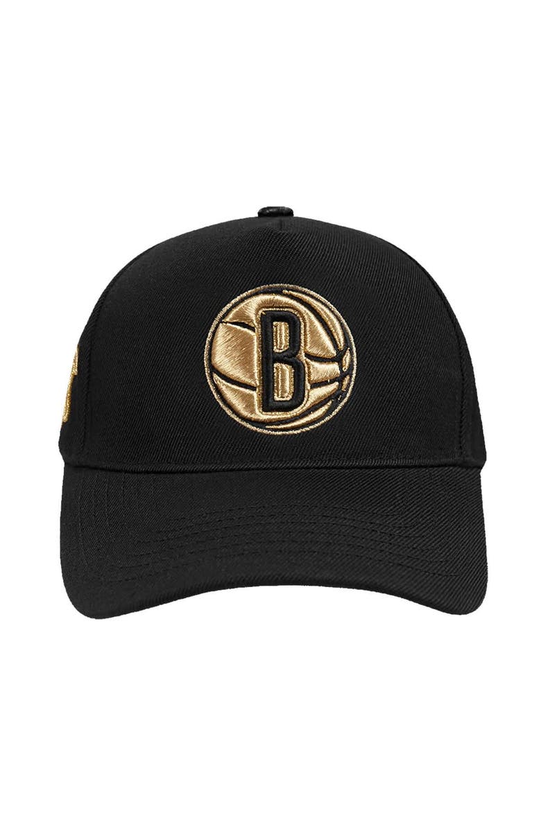 PRO STANDARD Men's Pro Standard  Black Brooklyn Nets  Metallic Logo Pinch Front Adjustable Hat, Alternate, color, 