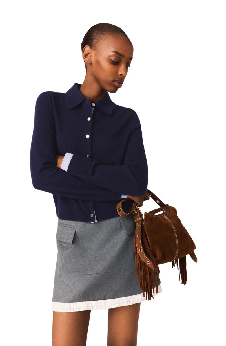 maje A-line poplin skirt with band, Main, color, Grey