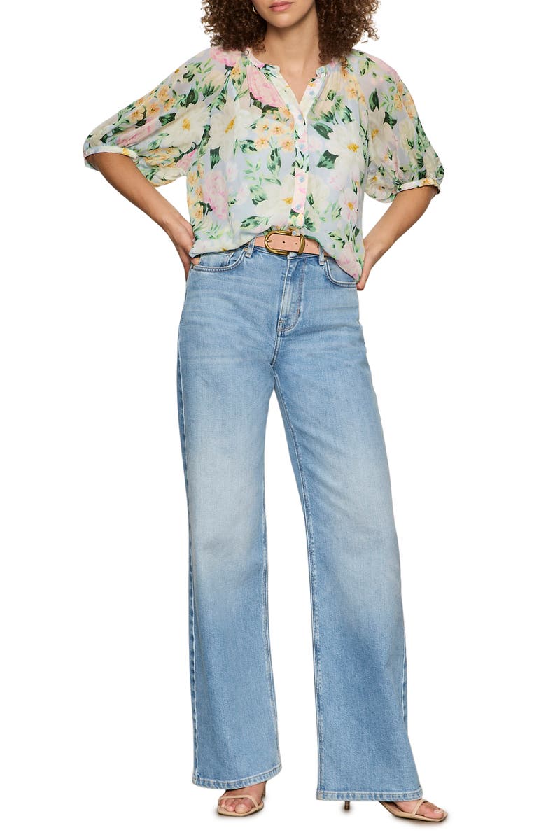 Sanctuary Favorite Girl Front Button Top, Alternate, color, Spring Floral Blue