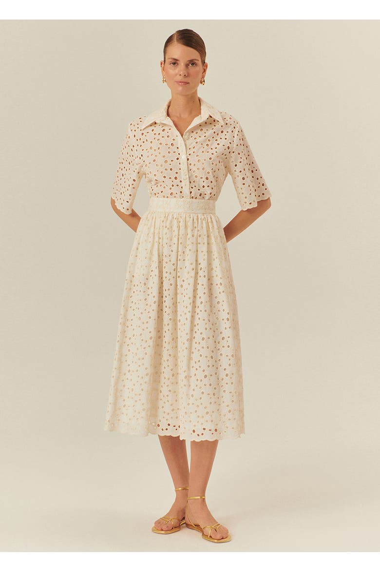 Paisley Cotton Midi Skirt, Alternate, color, Ecru