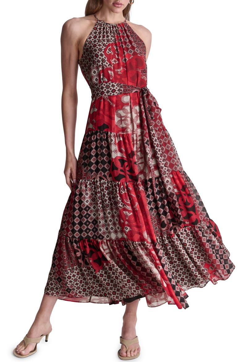 Halter Neck Midi Dress, Main, color, FIRE LILY