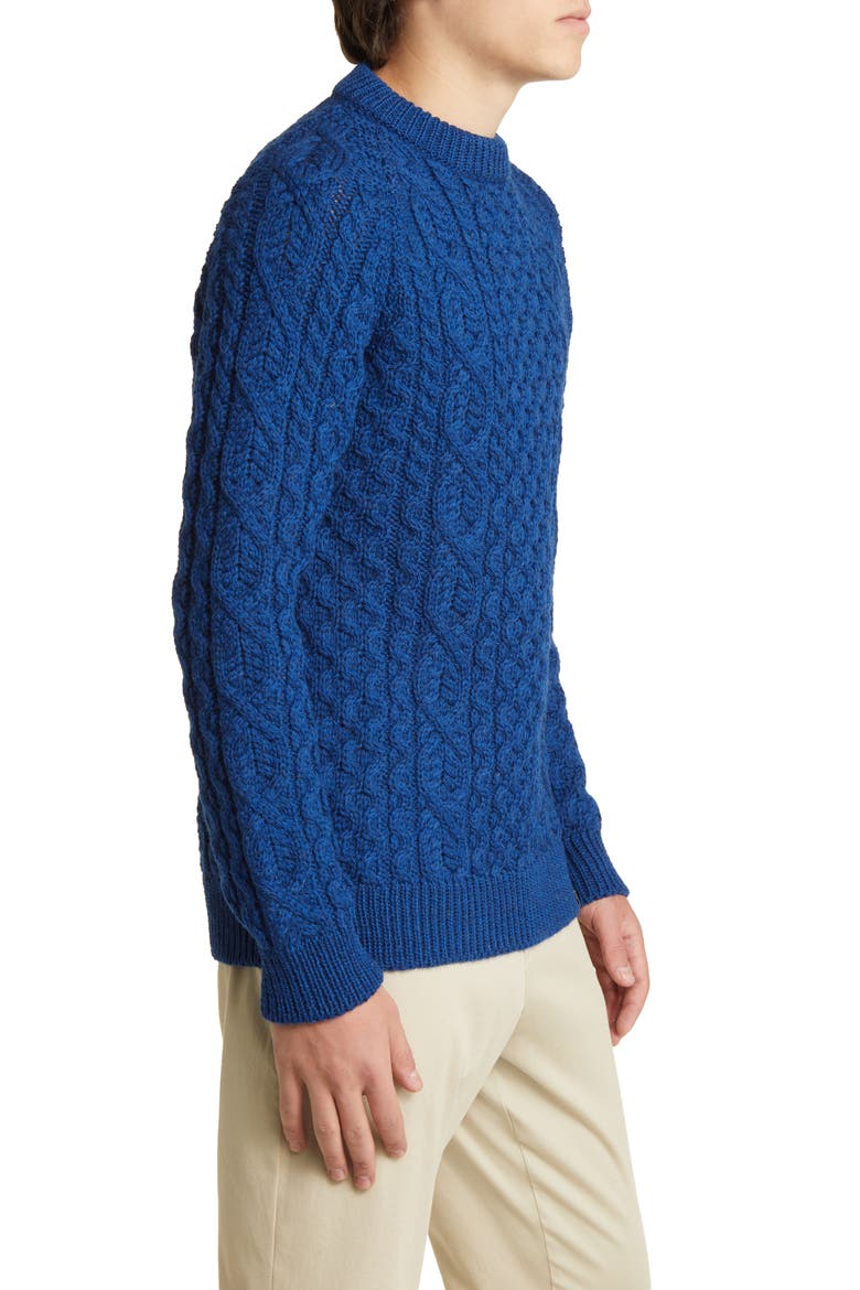 Hudson Aran Cable Stitch Wool Sweater, Alternate, color, COBALT