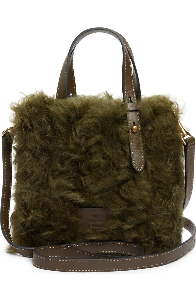 Anya Hindmarch Mini Eyes Genuine Shearling Crossbody Bag, Alternate, color, Khaki