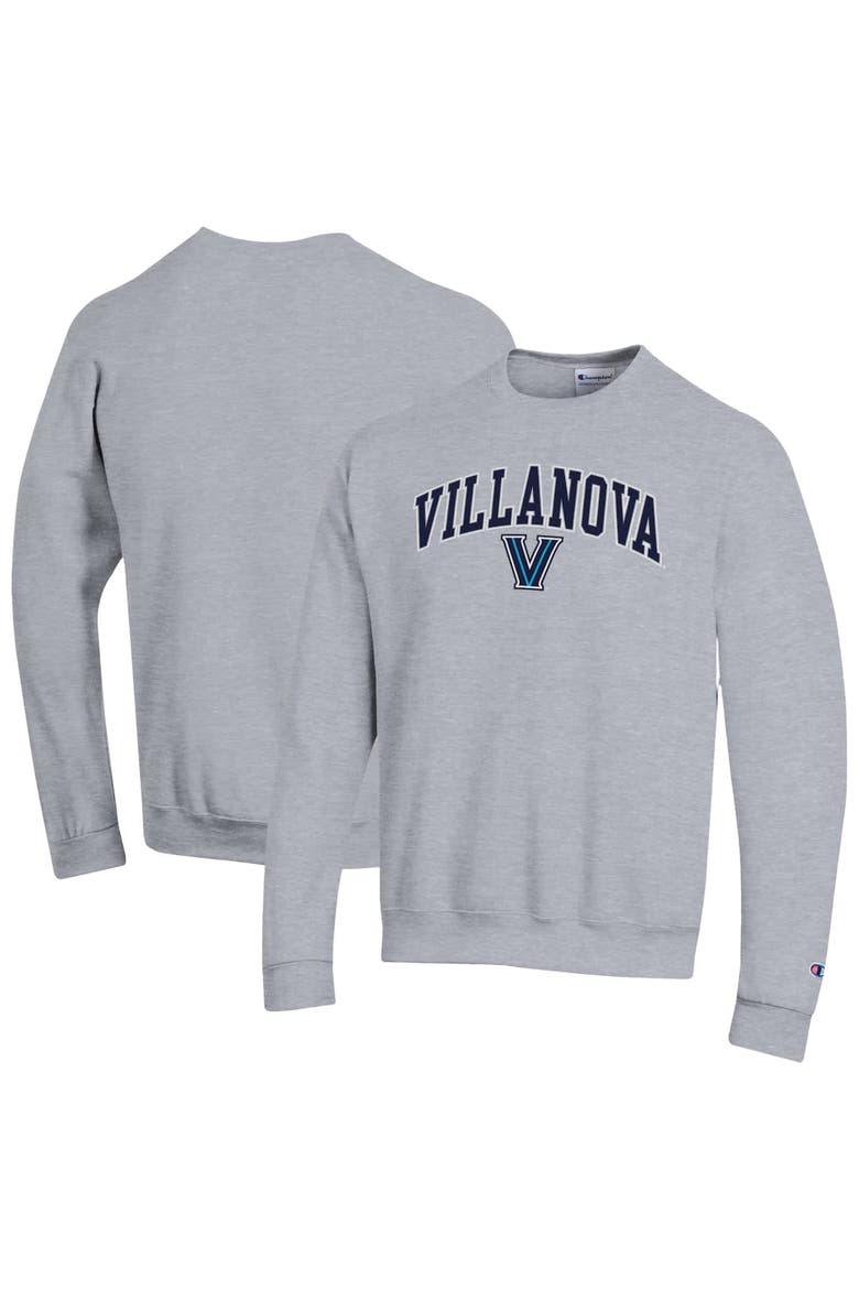 Men's Champion  Heather Gray Villanova Wildcats Arch Over Logo Pullover Sweatshirt, Main, color, Heather Gray