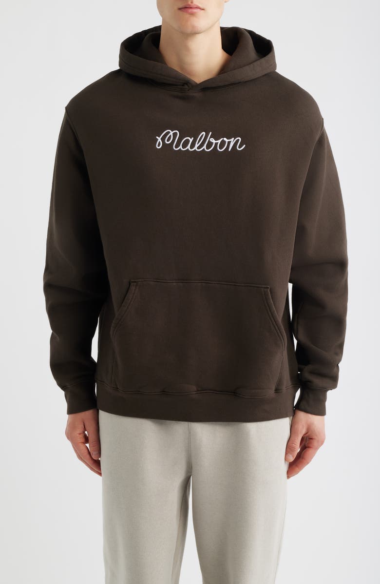 Malbon Golf Fesque Logo Embroidered Hoodie, Main, color, Brown