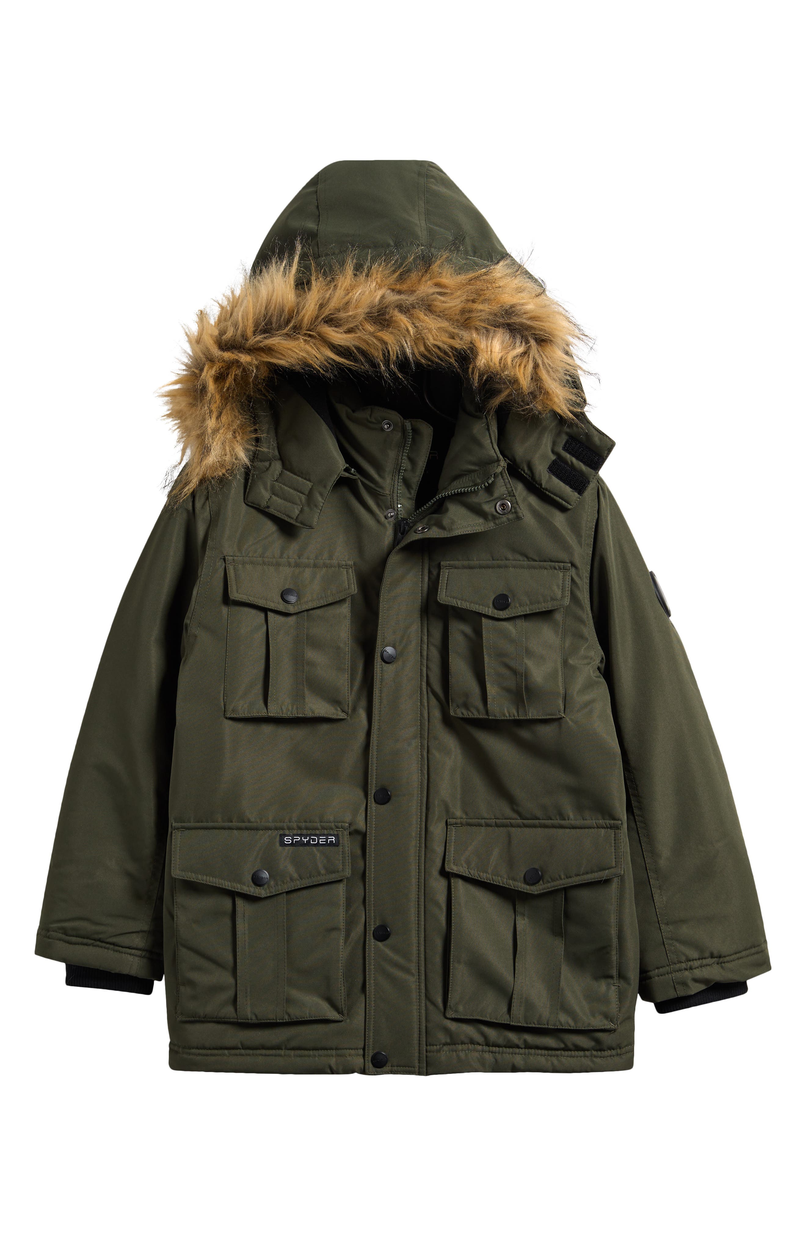 Spyder Kids' Faux Fur Trim Hooded Parka