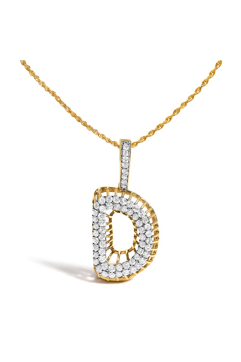 Men's 10K Yellow Gold 1 1/5 Cttw Diamond Letter D Initial Pendant Necklace, Main, color, Yellow Gold