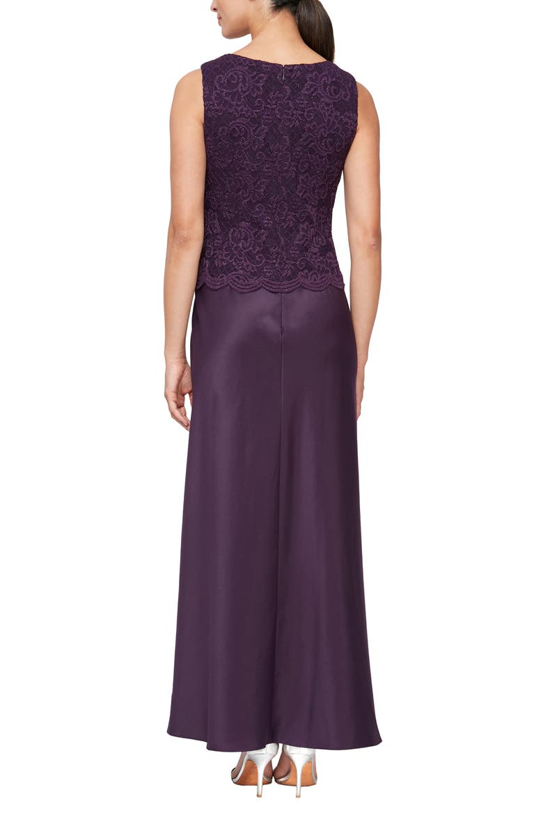 Embroidered Lace Mock Two-Piece Gown with Jacket, Alternate, color, EGGPLANT