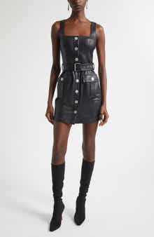 L'AGENCE Midy Faux Leather Button Sleeveless Dress