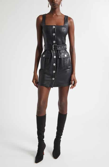 L'AGENCE Midy Faux Leather Button Sleeveless Dress