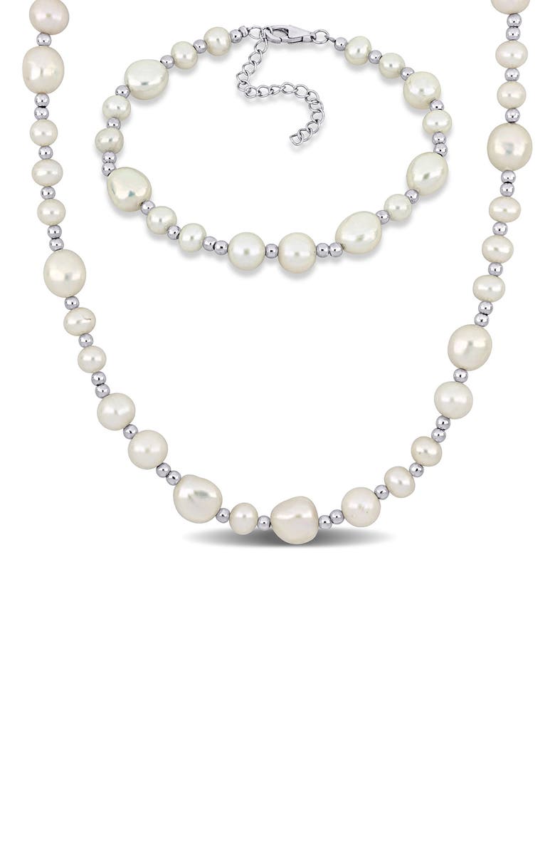 DELMAR Cultured Freshwater Pearl Necklace & Bracelet Set, Main, color, White