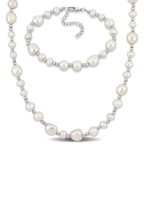 Cultured Freshwater Pearl Necklace & Bracelet Set