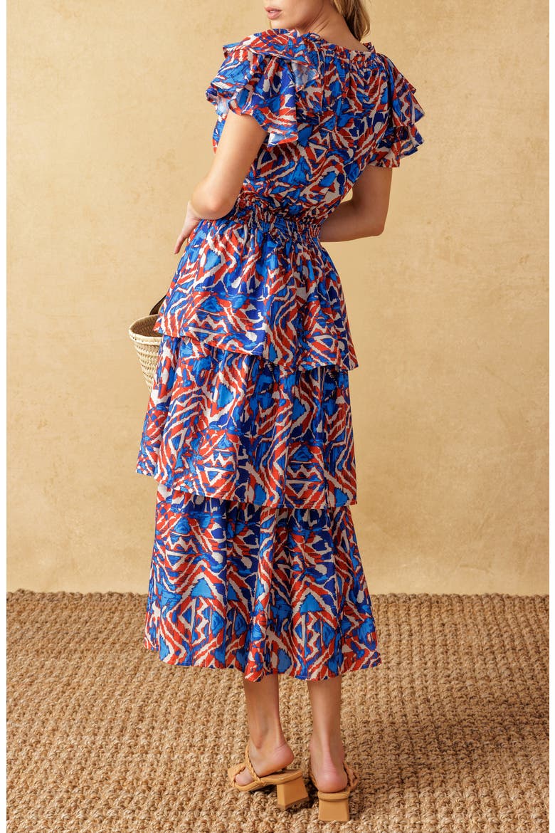 Ruffle Short Sleeve Tiered Midi Dress, Alternate, color, BLUE RUST