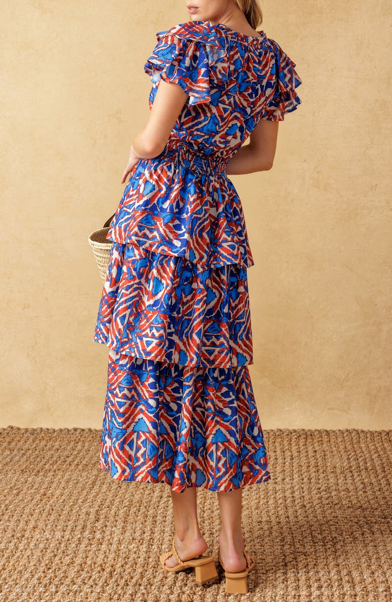 FLYING TOMATO Ruffle Short Sleeve Tiered Midi Dress, Alternate, color,