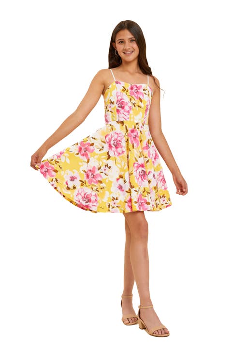 Print Textured Fit and Flare Stretch Dress in Longer Length