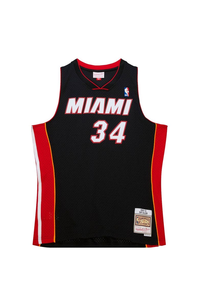 Mitchell & Ness Men's Mitchell & Ness Ray Allen Black Miami Heat Hardwood Classics Swingman Jersey, Alternate, color, 