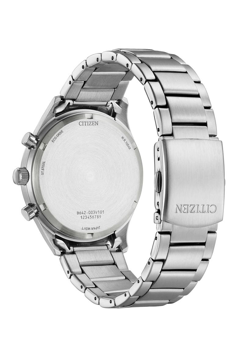 Eco Drive Chronograph Stainless Steel Bracelet Watch, 43mm, Alternate, color, SILVER