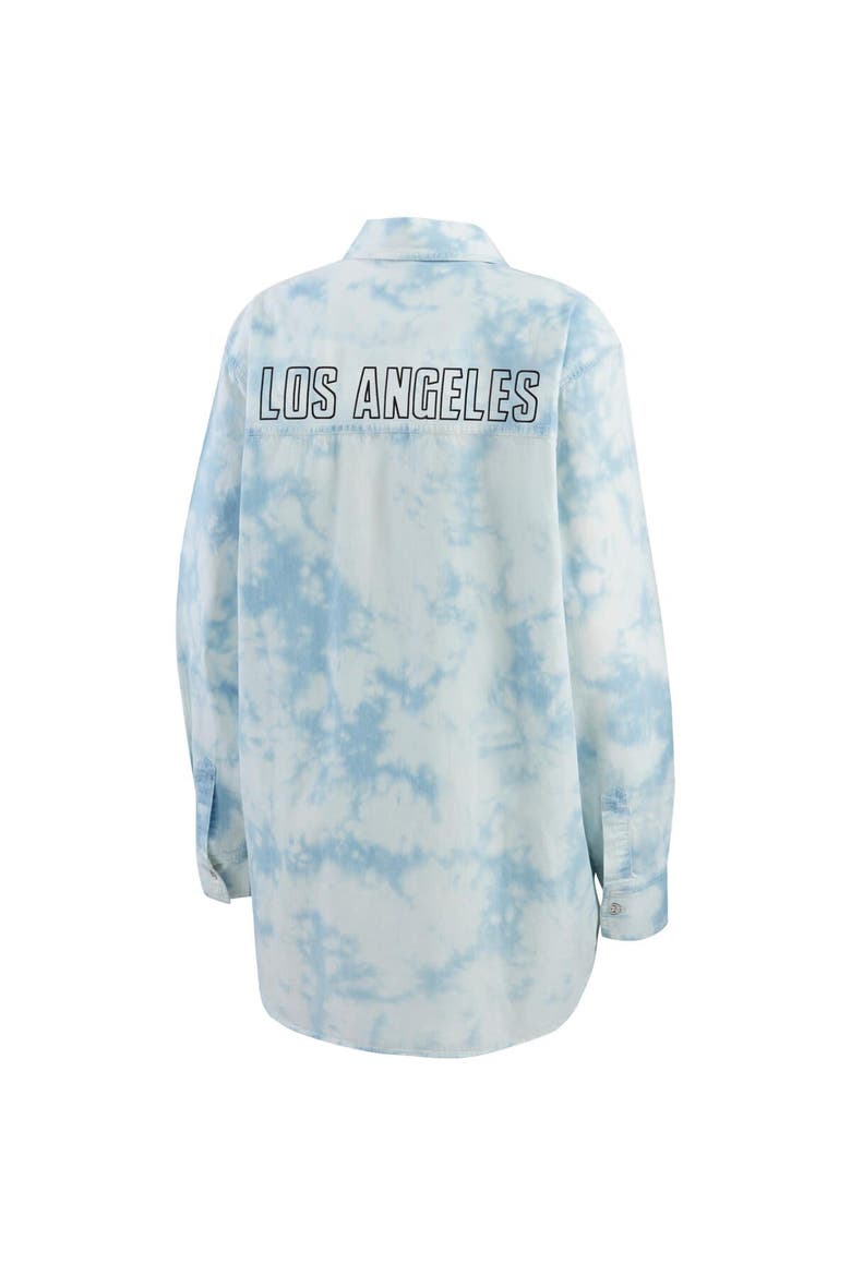 Women's WEAR by Erin Andrews Denim Los Angeles Rams Chambray Acid-Washed Long Sleeve Button-Up Shirt, Alternate, color, Denim
