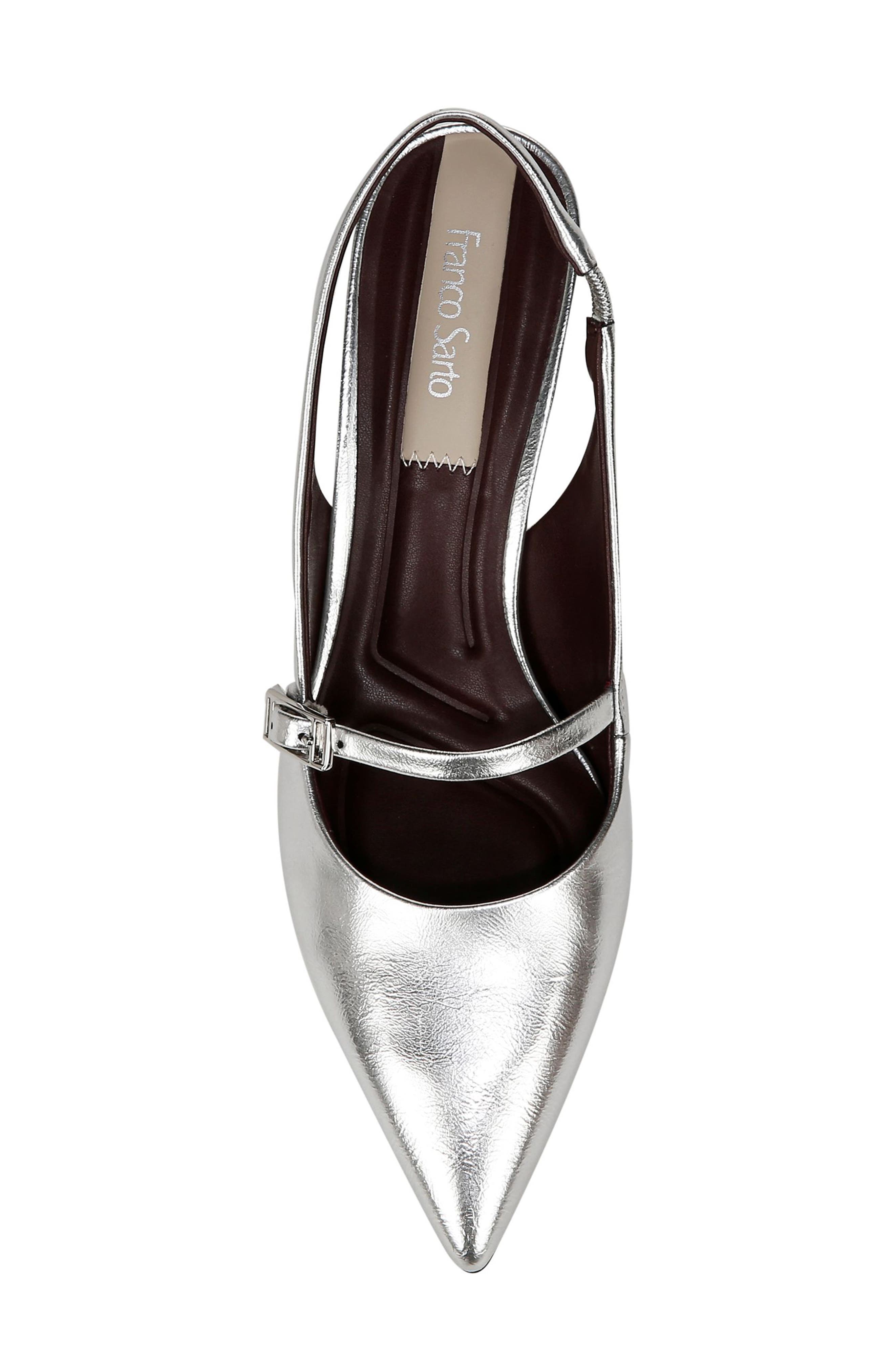 Franco Sarto Khloe Slingback Mary Jane Pointed Toe Kitten Heel Pump, Alternate, color, Silver