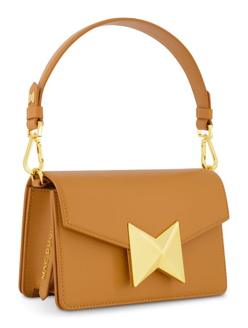 Mac Duggal Classic Leather Gold Plated Hardware Shoulder Bag In Toffee