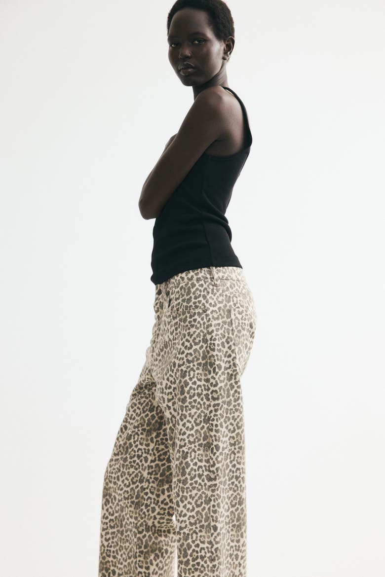 Wide-leg Regular Waist Jeans, Alternate, color, Light beige/leopard print