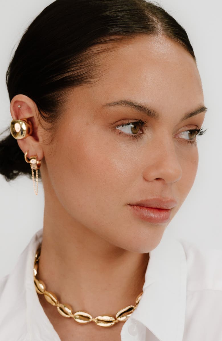 Ettika Double Piercing Chain Drop Earrings, Alternate, color, Gold