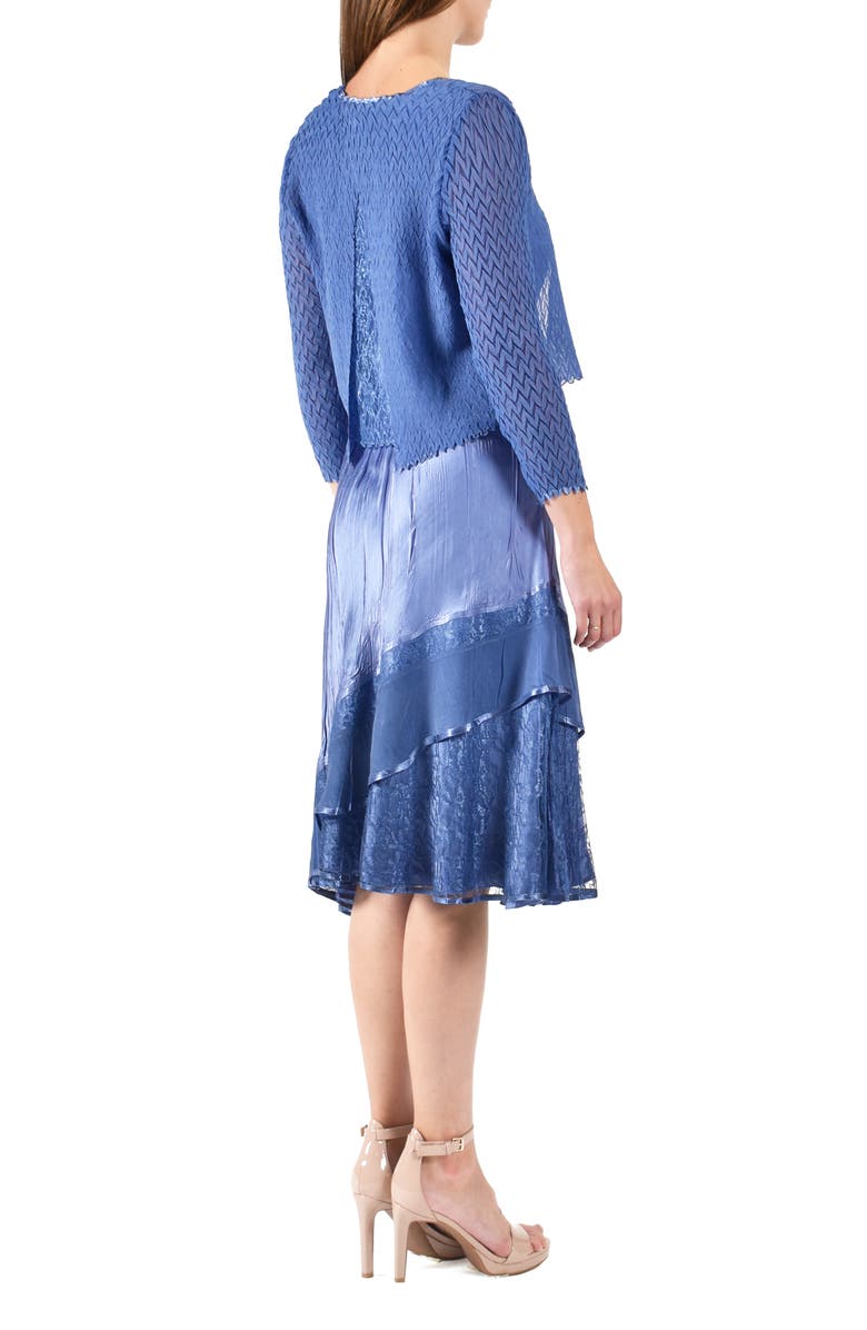 Komarov Lace Trim Charmeuse & Chiffon Tiered Dress with Jacket, Alternate, color, 