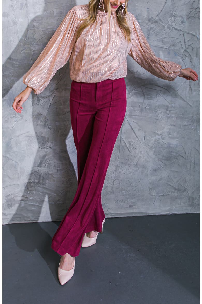 Faux Suede Flare Pants, Alternate, color, MAGENTA