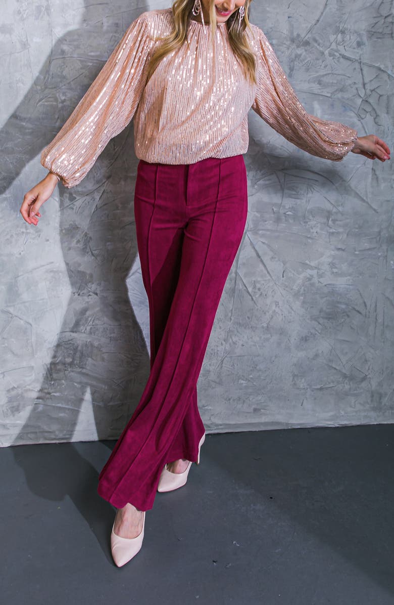 FLYING TOMATO Faux Suede Flare Pants, Alternate, color, Magenta