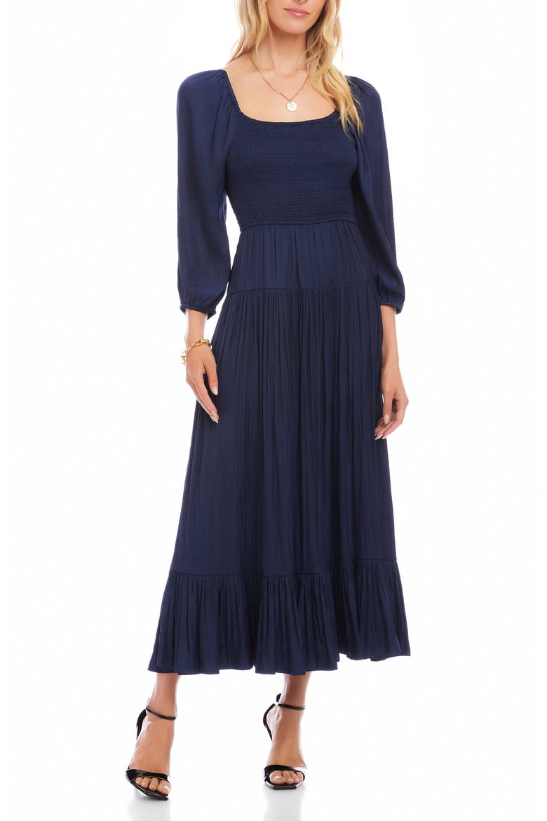 Smocked Balloon Sleeve Maxi Dress, Main, color, NAVY