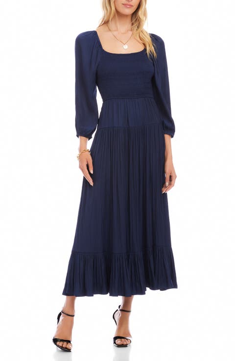 Smocked Balloon Sleeve Maxi Dress