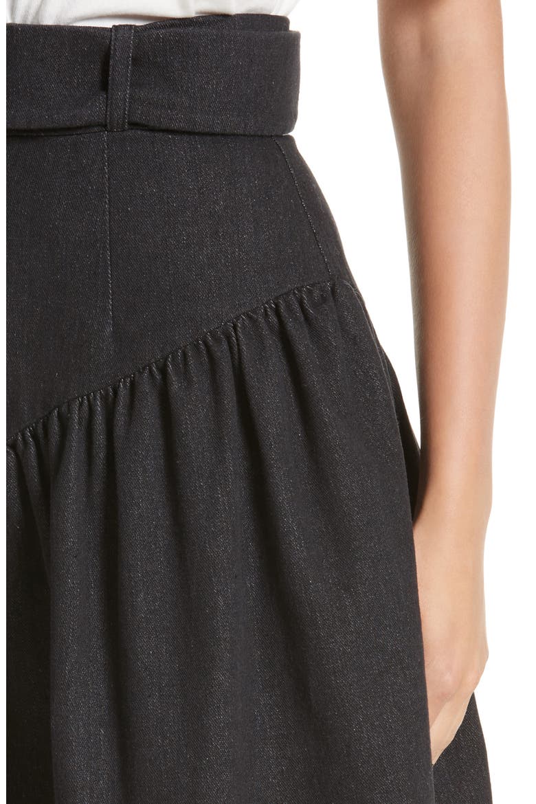 Belted Ruffle Denim Miniskirt, Alternate, color, COTTON DENIM BLACK