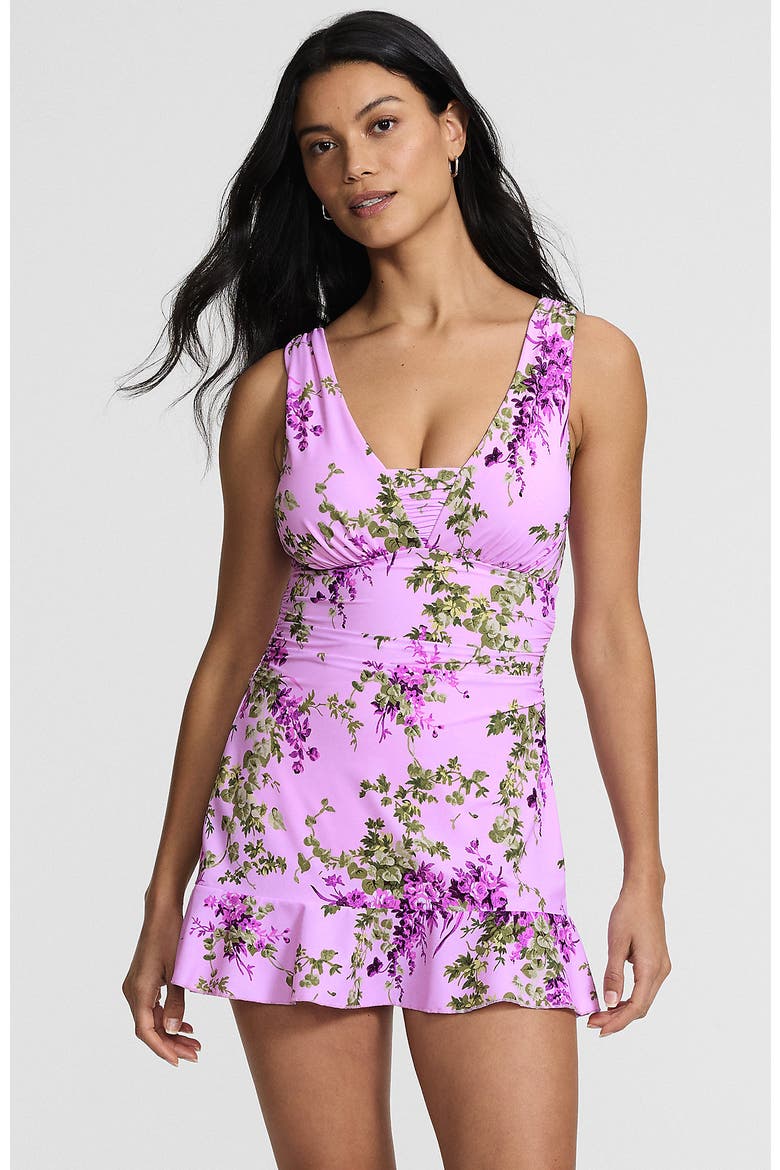 SlenderSuit Grecian Mini Swim Dress, Main, color, Pink/White Blooms