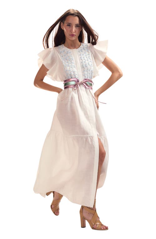 Cynthia Rowley Ramie Midi Pintuck Kaftan In White