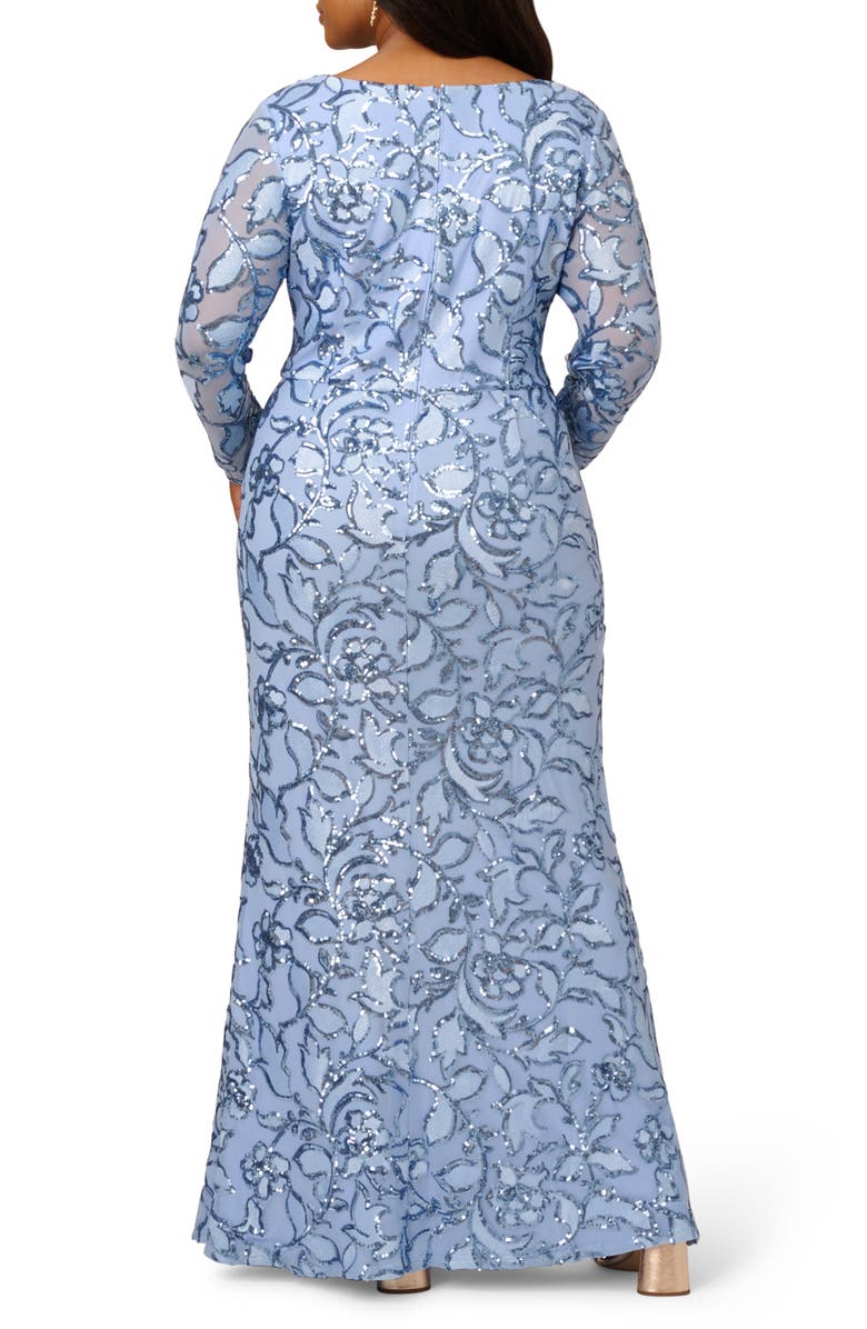 Adrianna Papell Sequin Floral Long Sleeve Mermaid Gown, Alternate, color, 