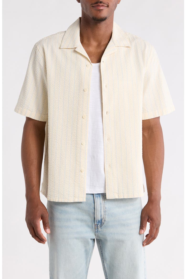 Didcot Stripe Cotton Seersucker Camp Shirt, Main, color, ECRU/ BLUE