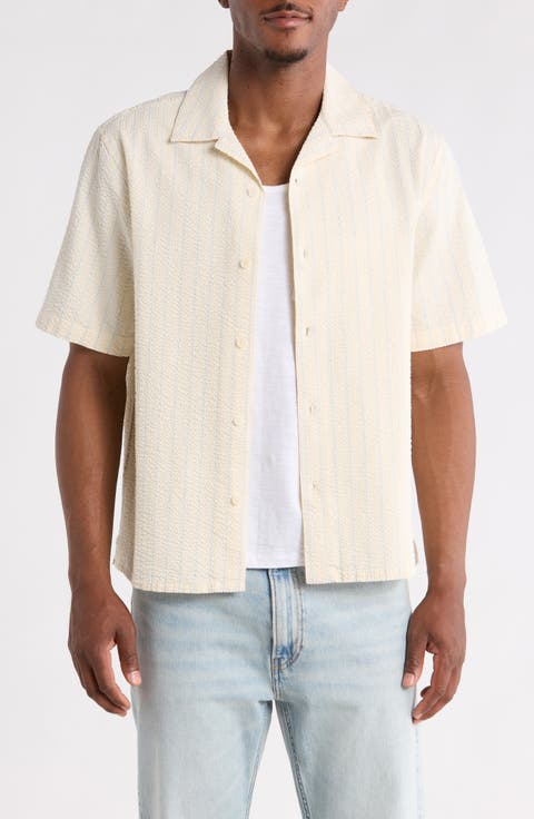 Didcot Stripe Cotton Seersucker Camp Shirt