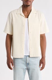 Wax London Didcot Stripe Cotton Seersucker Camp Shirt