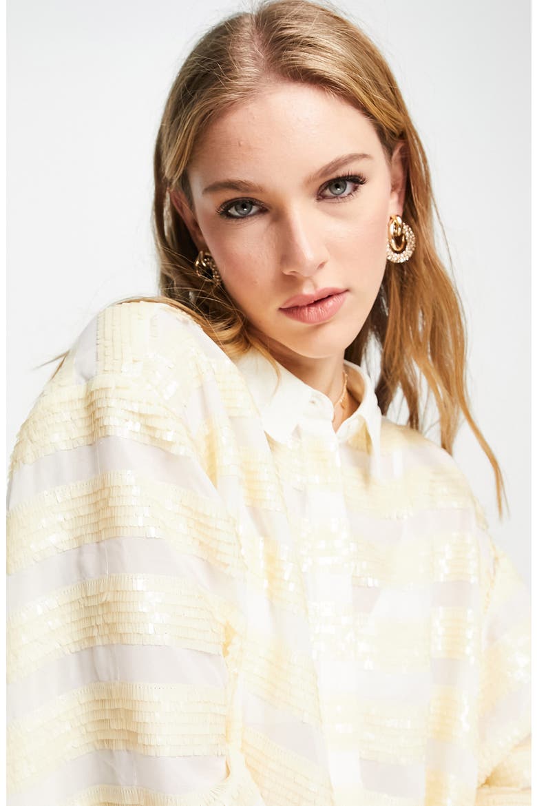 Edition Sequin Stripe Button-Up Shirt, Alternate, color, IVORY