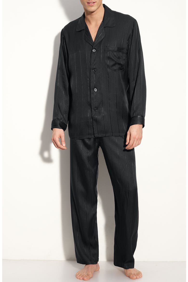 Herringbone Stripe Silk Pajamas, Main, color, NIGHT