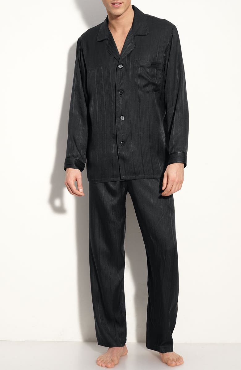 Majestic International Herringbone Stripe Silk Pajamas, Main, color, Night