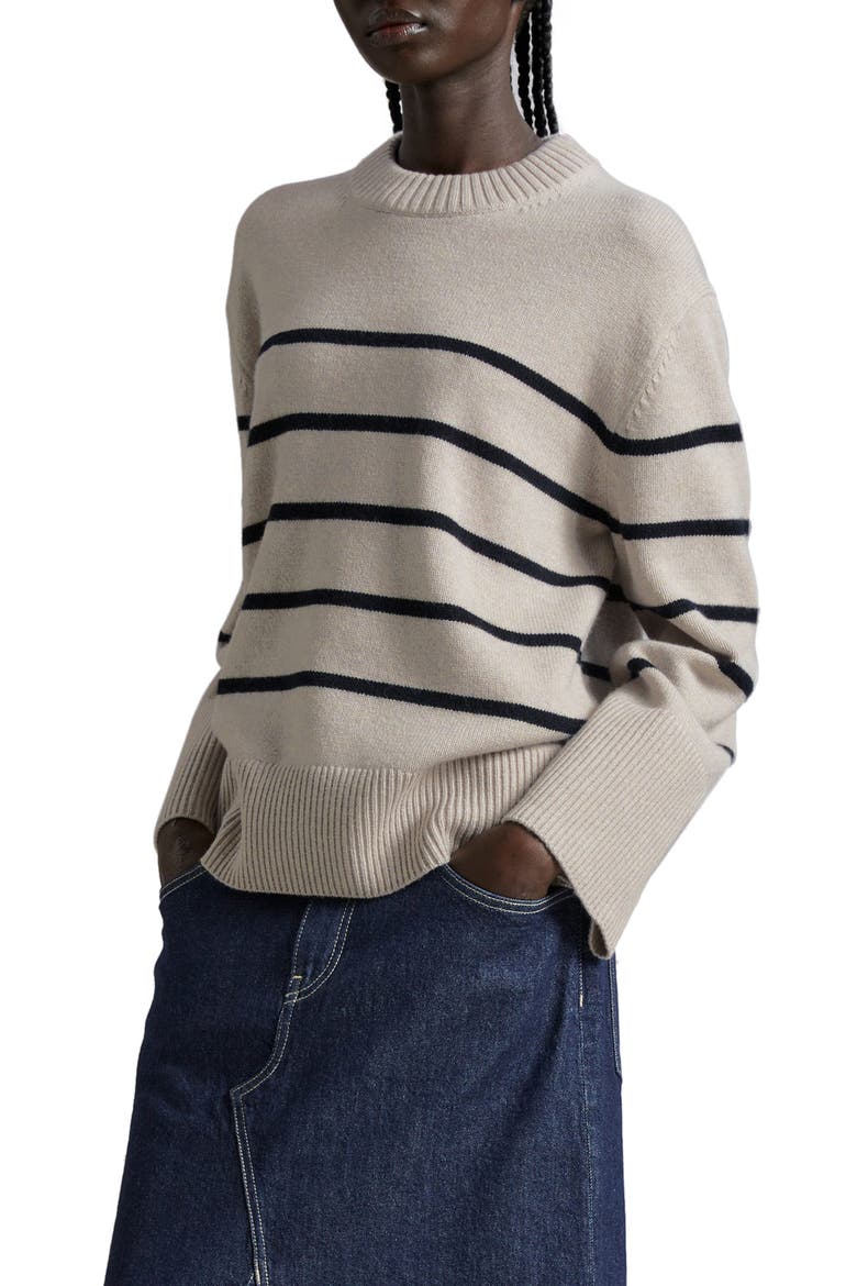 Crewneck Sweater, Main, color, LIGHT BEIGE STRIPE