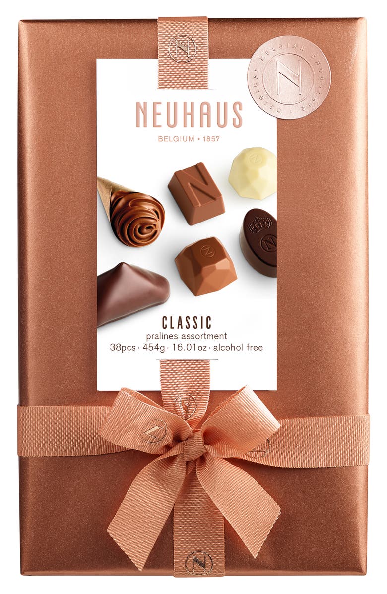 NEUHAUS Classic Pralines 38-Piece Milk, Dark & White Chocolate Gift Box, Main, color, Brown