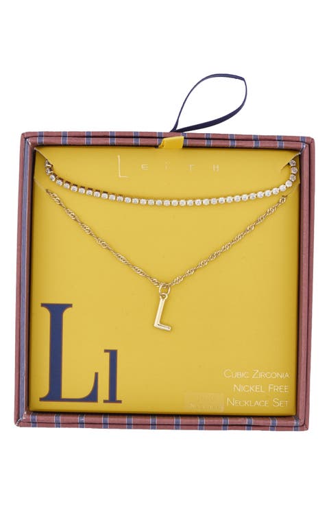 Initial & Cubic Zirconia Necklace Set