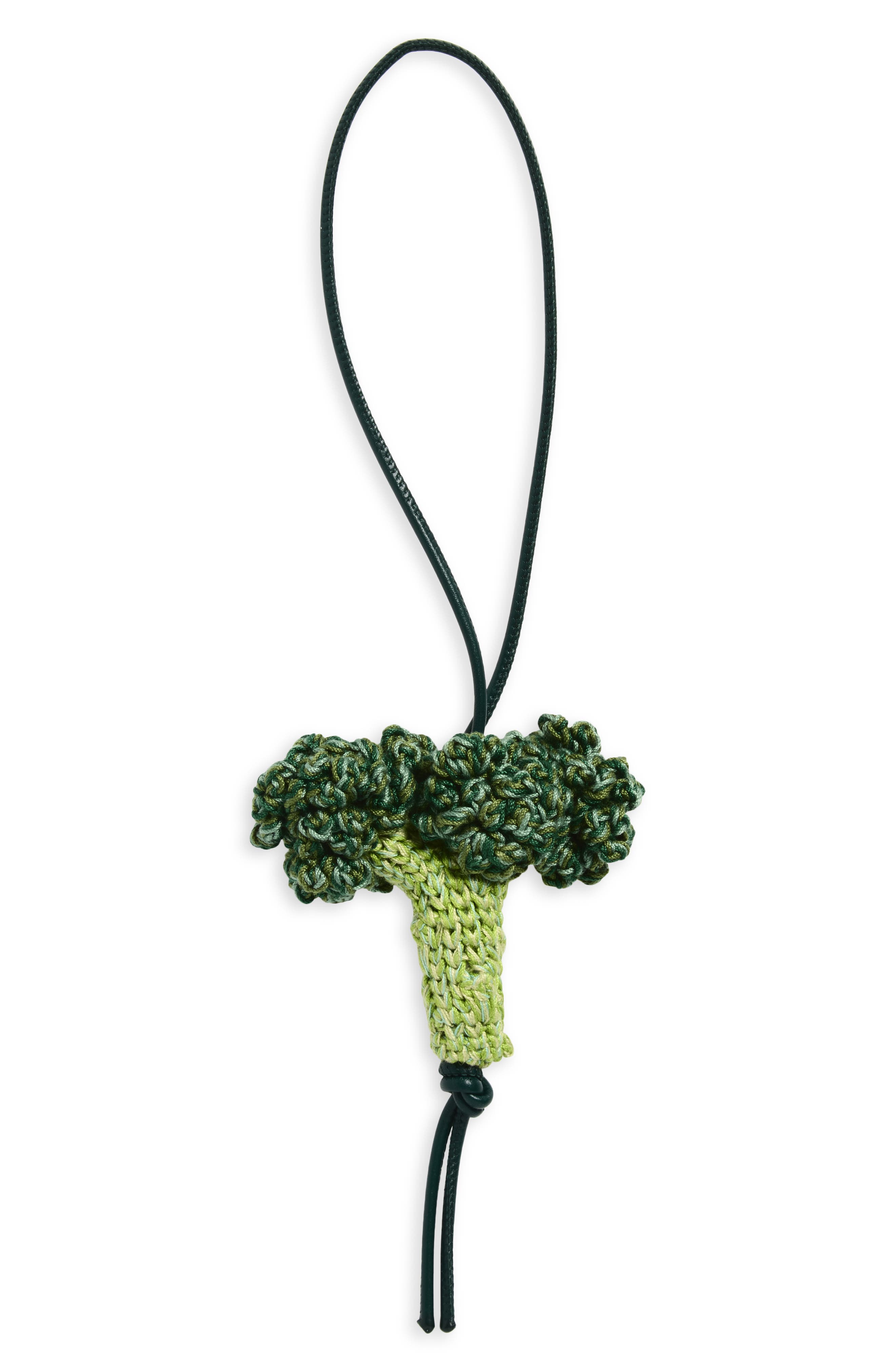 Crocheted Broccoli Bag Charm, Main, color, GREEN 500