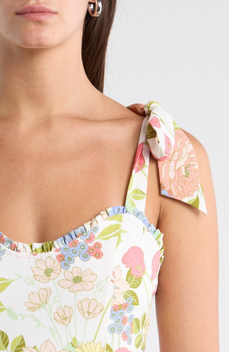 SUGARLIPS Floral Tie Strap Midi Sundress, Alternate, color, Cream