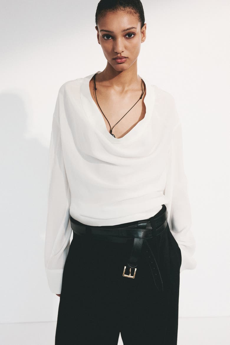 Cowl-neck Blouse, Alternate, color, White