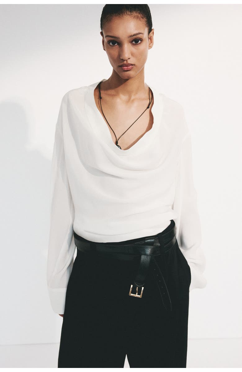 H&M Cowl-neck Blouse, Alternate, color, White