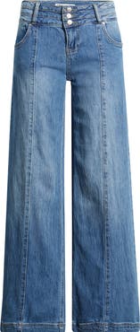 YMI Bella Triple Button Low Rise Wide Leg Jeans